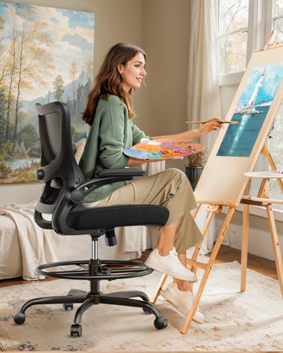 Image of Marsail Drafting Chair, Tall Office Chair with 2D Lumbar Support, Standing Desk Chair with Padded Flip-Up Armrests & Adjustable Footrest Ring, Black,Pack of 5