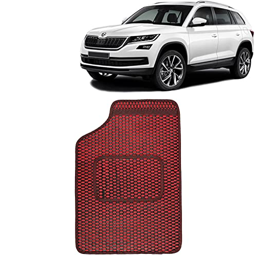 Image of Kingsway Dotted Design Car Floor Foot Mats Universal Fit for Skoda Kodiaq, Model Year : 2016-2020, Water and Dustproof, Color Red, Set of 5 Pieces