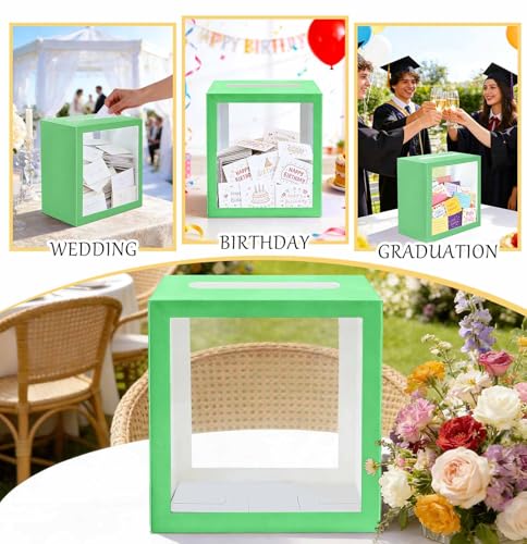 Image of SietDESEO Sage Green Card Box for Party with Clear Window Large Gift Card Box Holder for Wedding Reception Birthday Graduation Baby Shower Raffle Ticket Box