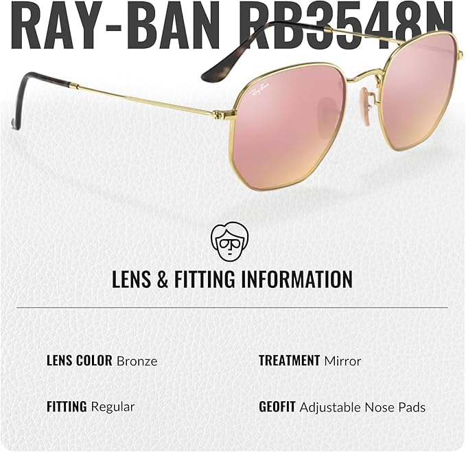 Image of Ray-Ban RB3548N HEXAGONAL FLAT LENSES Square-Round Shape Sunglasses for Men & Women with Official Eyewear Kit