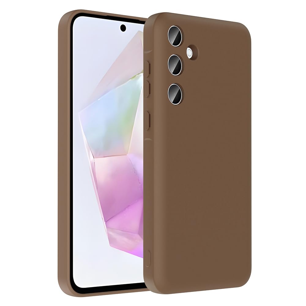 Zore Galaxy ile uyumlu A36 Kılıf Kamera Korumalı Kartlık Hazneli Vitra Kapak Kahverengi