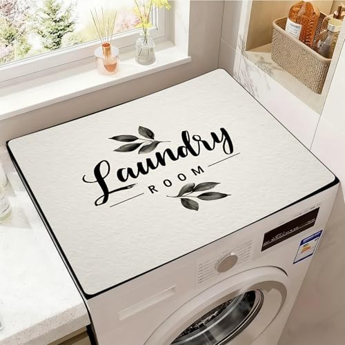 Image of Washer and Dryer Covers for the Top, Non-slip Dryer Top Protector Mat, Dust-proof Washing Machine Cover, 23.6 inch x 19.7 inch (leaf, 23.6 inch x 23.6 inch)
