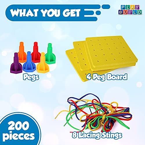 Image of Rainbow Pegs and Board Deluxe 200pc Set, Montessori Baby Toys, Stacking and Lacing Pegs, Baby and Toddler Toys, Play and Learn STEM Toy, Fine Motor Skills, Ages 3+