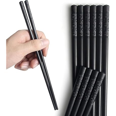 YFWOOD Fiberglass Chopsticks for Styling, 9.4 Inches, Black, 5 Pairs