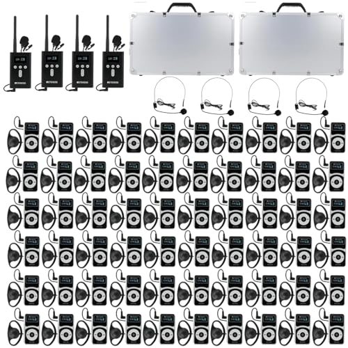 Retekess T130P (3nd Gen T130) Whisper Headsets, Factory Tour Guide System,Upgraded Noise Reduction,160m/524ft,Assisting Listening Device with Charger Case for Manufacturing(4 TX 60RX)