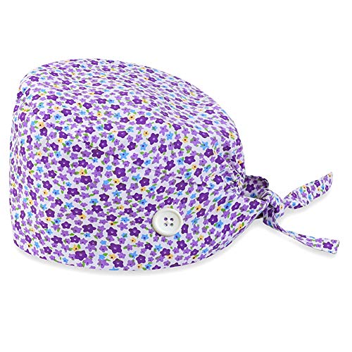 TOSFOGO Upgrade Working Cap with Buttons, Adjustable Working Hat Tie Back Head Cover Headwear Sweatband for Women Men(Purple Star)