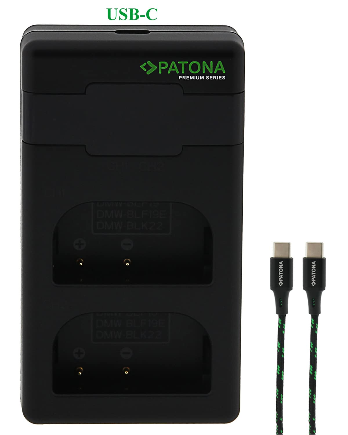 PATONA DMW BLK22 BLF19 Premium Cargador de Batería PD-Performance (1500mA), USB-C Dual LCD PD/QC Capable, Carga rápida con Adaptador de 20W+ Compatible con Panasonic Lumix DC S9 S5 G9 GH5 GH6 GH7