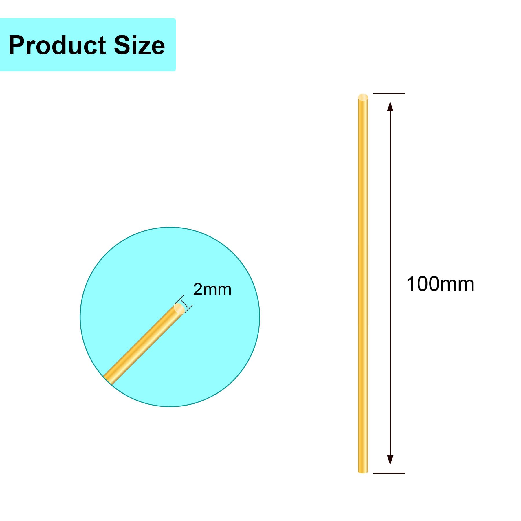 Pręt mosiężny 2 mm, długość 100 mm, masywny, okrągły, mosiężny pręt do modeli RC, "zrób to sam" (6 szt.)