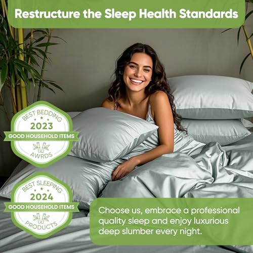 TWK Luxury Sheet Set, Genuine 100% Organic Viscose Derived from Bamboo, Cooling & Breathable, Silky Soft, Bedding Sheets & Pillowcases (Sea Glass, California King)