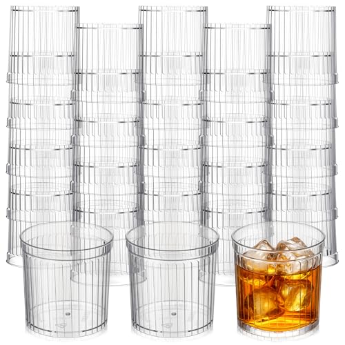 Acellegic 50 Pcs Plastic Wine Glasses 5oz Hard Sturdy Shot Glasses with Vertical Ribbed Design Small Disposable Cocktail Cups for Party Office Travel