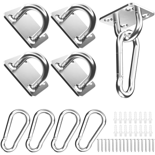 JOYUE Edelstahl Augplatte und Edelstahl Karabiner, Edelstahl Decksplatte Karabinerhaken, Premium Ösenplatte für Sonnensegel, Hängesessel, Wand-Befestigung, Decken-Befestigung, Wand-Haken (M6-8Pcs)
