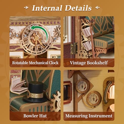 Image of Tonecheer DIY Book Nook Kit for Adults, Miniature Infinity Train Cabin Steam Age Vintage Carriage Model, Wooden 3D Puzzle Dollhouse Booknook Decorative Bookend Gifts (Steam Fantasy)