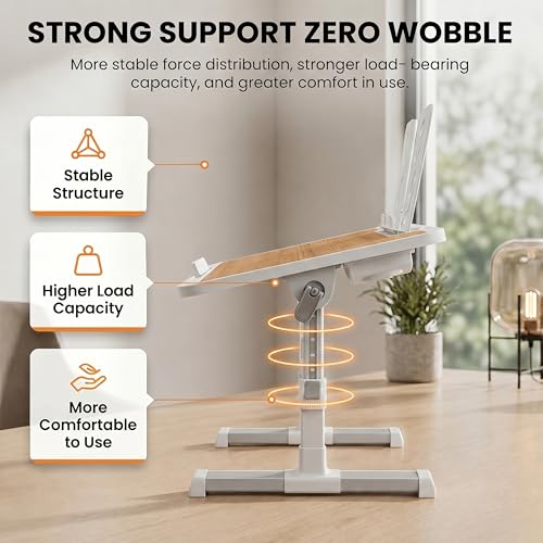 Image of StarAndDaisy Kids Study Table Foldable /Multipurpose Baby /Kids Bed Table for Laptop and Study /Laptop Table with Adjustable Height & Angle with USB Port, LED and Mini Cooling Fan -Brown