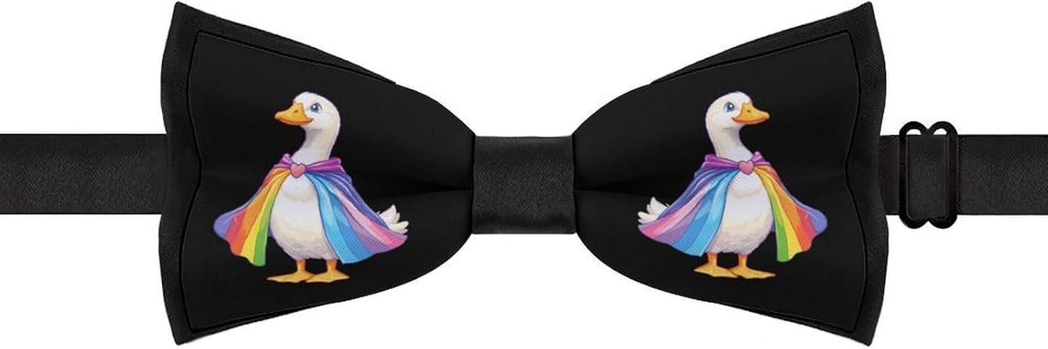 Rainbow LGBT Gay Goose Bow Ties for Men Fun Printed Pre Tied Adjustable Bowtie for Party Wedding