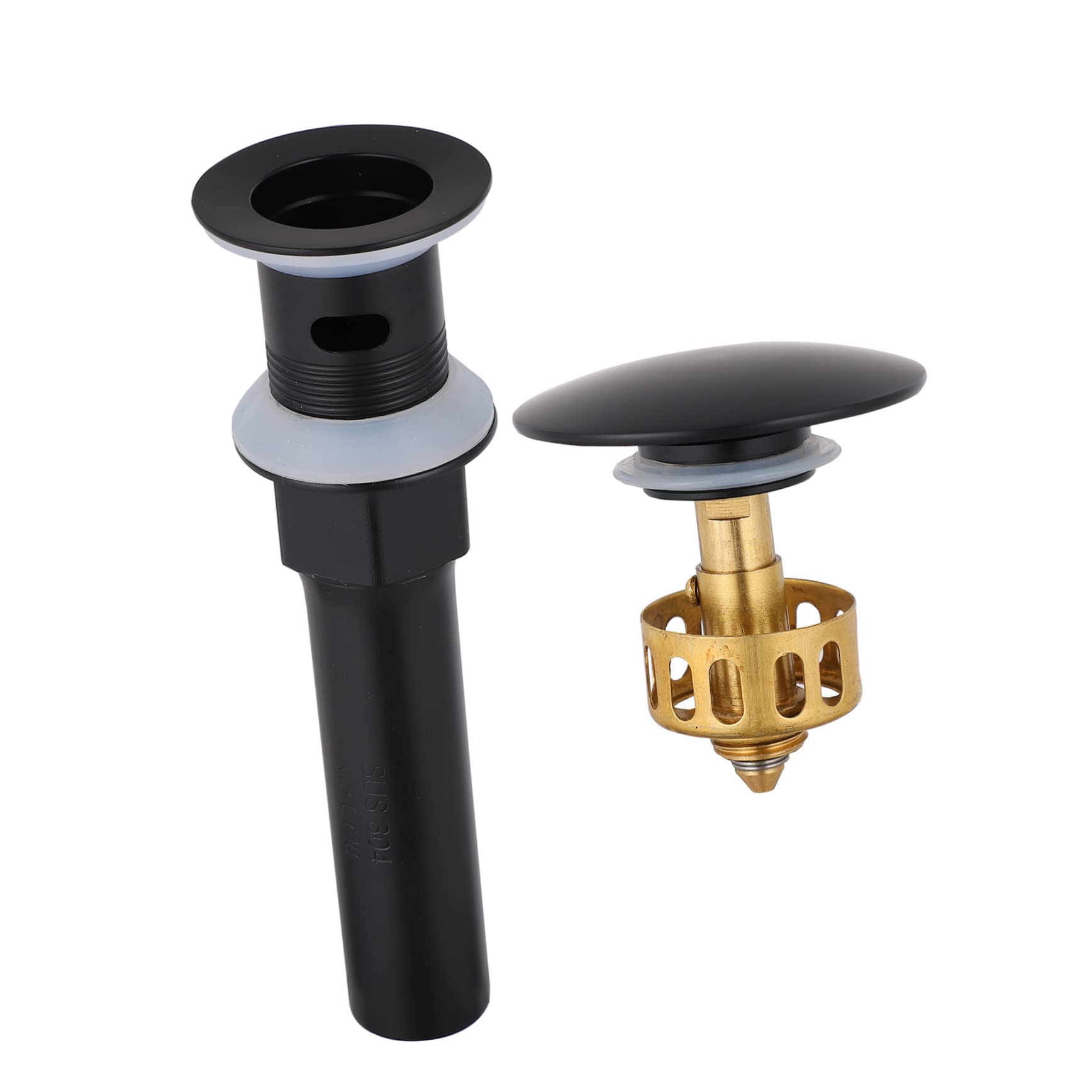 Tapón de Fregadero de Rebote de Acero Inoxidable y Cobre Negro | 1 Pieza, Recoge Residuos y Filtra Restos, Instalación Sencilla, para Lavabo de Baño Rebose