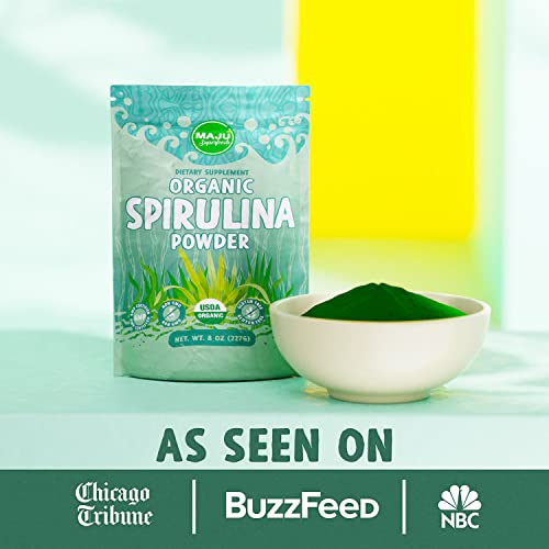 Maju's Organic Spirulina Powder .5 Lb, Microcystin Free, Non-Irradiated, Preferred To Chlorella, Preferred To Hawaiian & Blue Algae, Pure Vegan Green Protein #TOP7