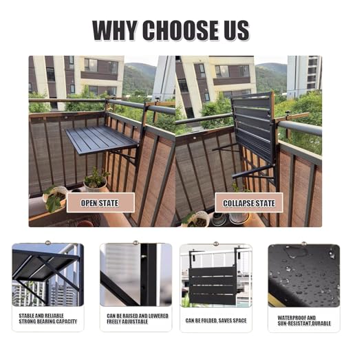 Table de balcon compacte pliante en métal pour aménager un petit espace extérieur - 3