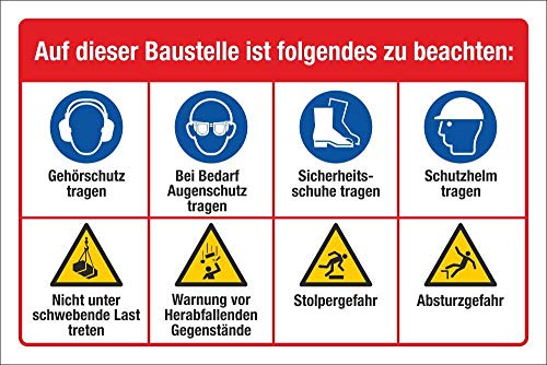 WERBEPUNKT. Schild Baustellenschild Sicherheitshinweise Gebote Baustelle 3 mm Alu-Verbund 600 x 400 mm