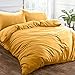 Brentfords Sprana lniana poszewka na kołdrę z poszewką na poduszkę miękka szczotkowana mikrofibra zestaw pościeli w kolorze Ochra Yellow musztarda - pojedyncza