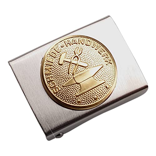 Gravurmanufaktur Koppelschloss Schmied mit Handwerk und Zunftzeichen - Emblem Meister, Meisterschüler, Geselle, Lehrling (silbern-golden), Fuer-45mm-breite-Koppelguertel Cover