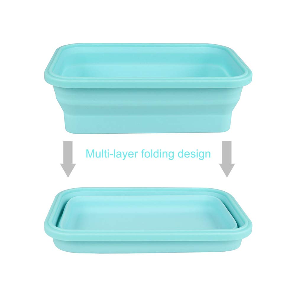 Set di 4 contenitori per alimenti pieghevoli in silicone, adatti a microonde, congelatore e lavastoviglie, ideali per preparare i pasti, freschezza e risparmio di spazio (blu)