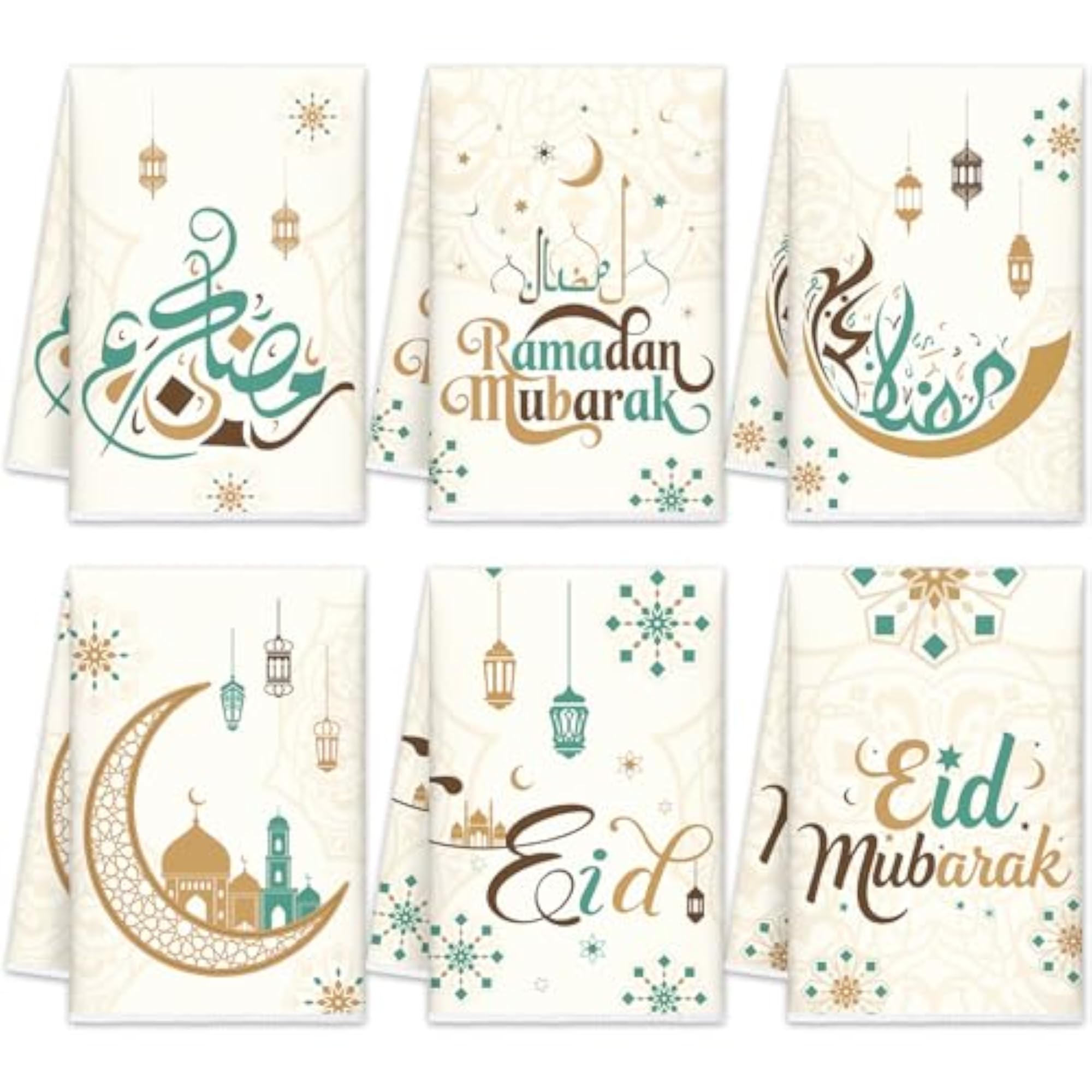 6 Pcs Ramadan Hand Towels Eid Mubarak Dish Towels