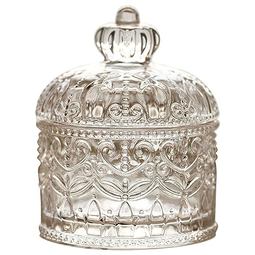 MYUYEE Tarro de Cristal con Relieve de Corona para café Dulces Galletas Joyas y Almacenamiento con Tapa 9 x 9 x 115 cm Transparente.,Transparente