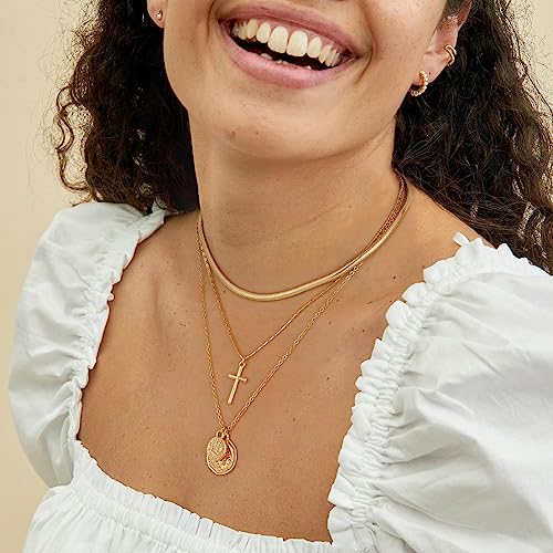 NUZON 3 Layering Necklace for Women 18K Gold Plated Paper Clip Chain Layered Choker Lock Coin Pendant Necklace Multi Strand Jewelry2