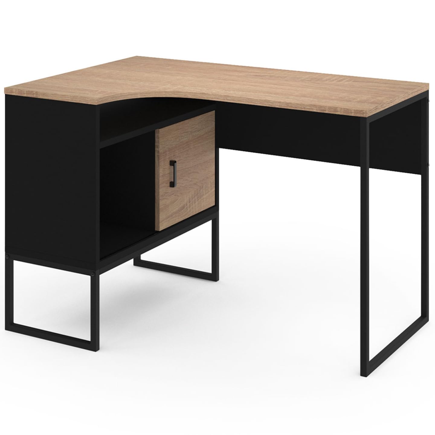 IDMarket - Bureau d'angle Rob Noir et façon hêtre Niche de Rangement et Porte Design Industriel