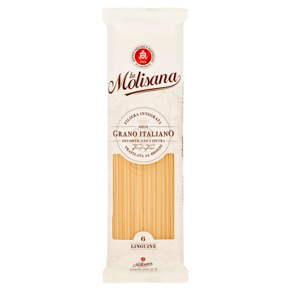 La Molisana Linguine N.6 Pasta Lenta Lavorazione Pastas de sémola de trigo duro, dibujo de bronce, 500 g + 2 Polpa italiana Gourmet