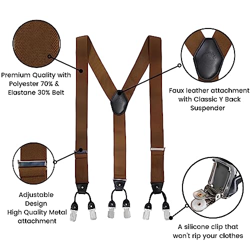 Image of The Tie Hub Booster Solid Brown Clip On Suspenders For Men