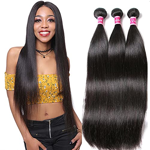 100% Brazilian Virgin Straight Human Hair 3 Bundles/300g (14 16 18) Unprocessed Brazilian Straight Hair Soft Human Hair Bundles Hair Extensions Natural Color