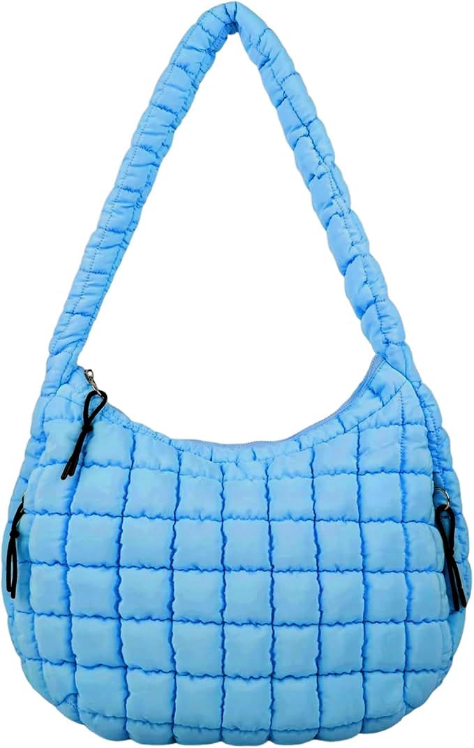 Quilted Tote Bag, Puffer Bag for Women, Large Puffy Shoulder Bag, Lightweight Checkered Purse, Soft Padded Hobo Bag