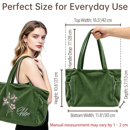 Bolso Tote personalizado de pana con bolsillo y cierre miniatura 2