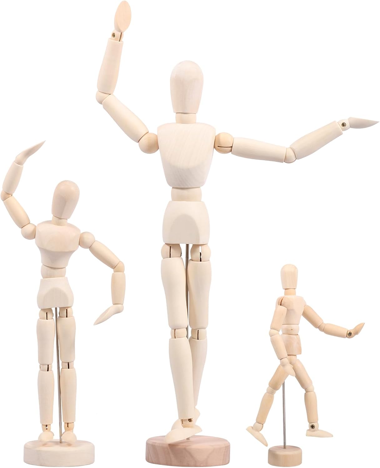 3 Figuras de Madera para Dibujo, Maniquí Articulado 16-32cm