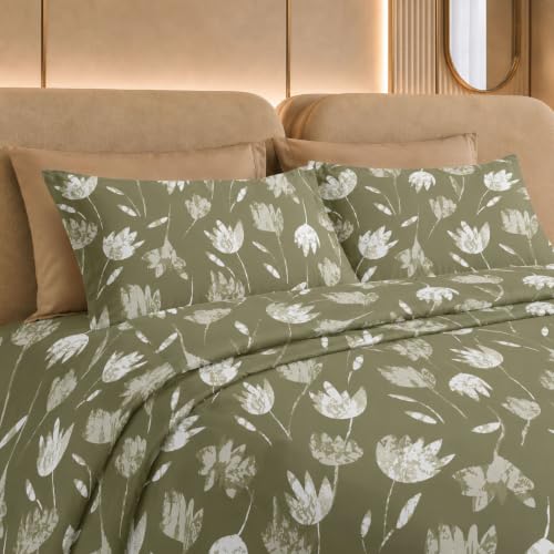 Image of Jaipur Weaves Cotton King Size Bedsheet 108x108 Super King, 100% Pure Cotton Bed Sheet with 2 Pillow Covers, 300 TC Soft Breathable Floral Design Bedding (Mustard Tulips, Super King)