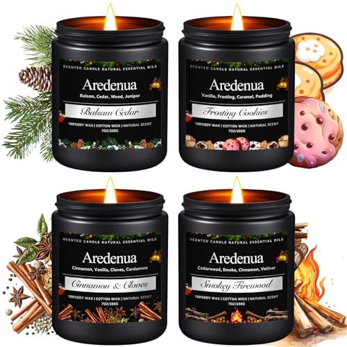 Christmas Candles Set | 4 Pack Holiday Scented Candles - 7oz Soy Candle for Home, Winter Scented of Balsam Cedar, Frosting Cookies, Cinnamon & Cloves,