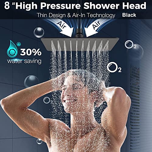 Shower Head, Rain Shower Head With Handheld,High Pressure 8'' Rainfall Stainless Steel Shower Head / 2 Settings Handheld Shower Combo With Shower Holder And 78'' Explosion-Proof Hose (Black) #TOP2