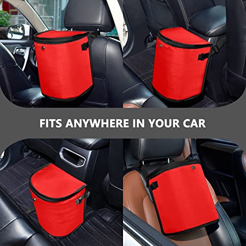 Image of Wudan Small Car Trash Can Red Accessories for Garbage Storage Organizer with Lid Waterproof Portable Auto and Truck Interior Seat Bin