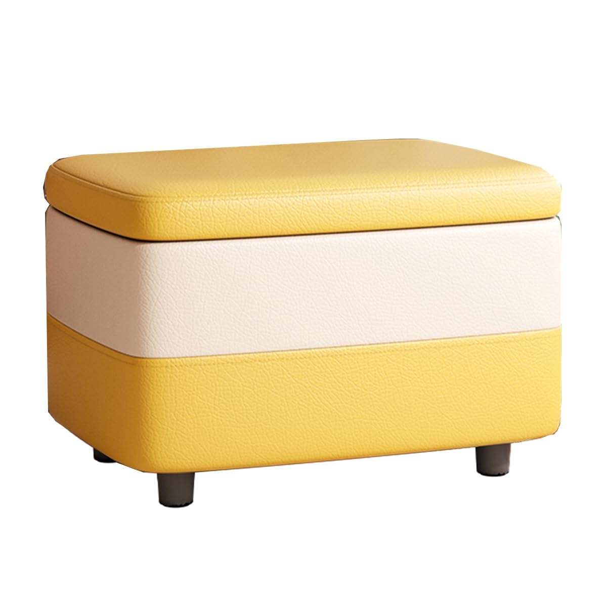GDMDPTE Storage Ottoman with Wooden Legs for Living Room Upholstered Pouf for Entryway Small Footstool for Bedroom Yellow Accent Fur Multi-Functional Footrest