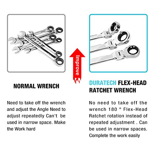 Image of DURATECH Extra Long Flex-Head Ratcheting Wrench Set, 5-Piece, SAE