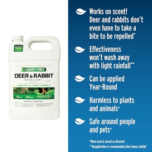 Image of Liquid Fence Deer and Rabbit Repellent Concentrate, 1 Gallon | Use to Treat on Gardens, Flowers, Shrubs, Trees & Vines, Covers up to 20,000 Sq. Ft., Harmless to Plants & Animals