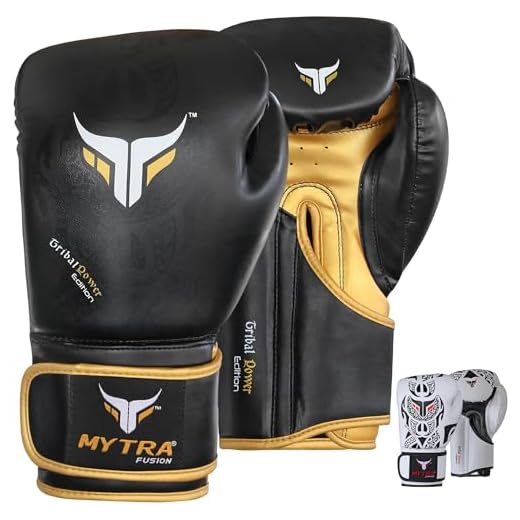Mytra Fusion Boxhandschuhe 10oz 12oz 14oz 16oz MMA Boxhandschuhe für das Training Punching Sparring Muay Thai Kickboxen Herren Damen (Black Gold, 10-oz)