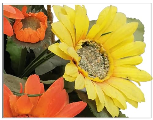 Ivydale Artificial Hanging Silk Flowers In Basket, Gerbera Daisy Sunflower Hanging Planter With Coconut Lining Basket For Home Decoration Outdoor Indoor Garden Yard (Orange And Yellow) #TOP2
