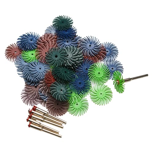 Image of TMAX 66 pc Radial Bristle (1 /8 inch Shank Mandrel) for Rotary Tool - Mixed Grit: 80#, 120#, 220#, 400#, 600#, 1000#