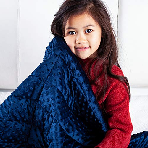 Sleepymoon Small Weighted Blanket For Kids Boys 5Lbs 36''×48''Breathable 100% Organic Cotton Navy Minky With Glass Beads For Better Sleep Galaxy Spaceship Rocket Blue #TOP4