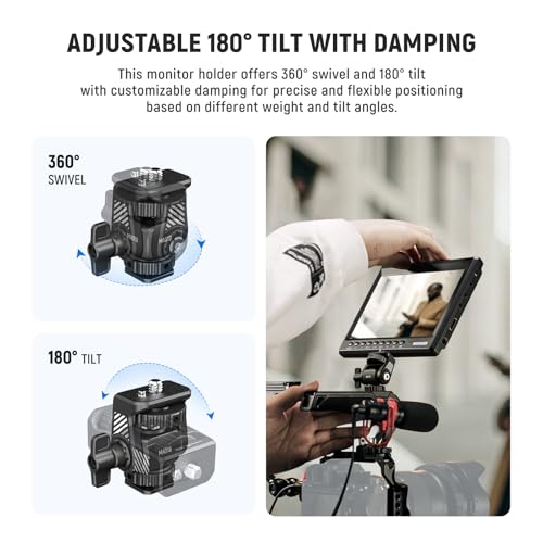 Image of NEEWER Field Monitor Mount Holder with Cold Shoe Adapter 360 Swivel 180 Tilt Anti Twist Screw /Cleaning Cloth, Compatible with Atomos Ninja 5 inch /7 inch Camera Monitor Compatible with SmallRig Cam Cage, MA019
