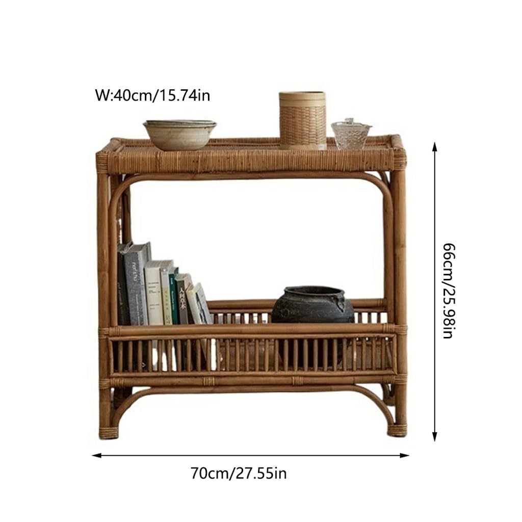 eexbz Sofa Rattan Retro Style Plant Double Layer Storage Sofa Side Table Living Room Furniture Side Table Sofas for Living Room