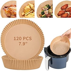120 Pcs Air Fryer Disposable Paper Liner, 7.9-inch [ Fit 5-8 QT ], Non-stick Parchment Paper for Frying, Baking, Cooking, Roasting and Microwave – Unbleached, Oil-proof