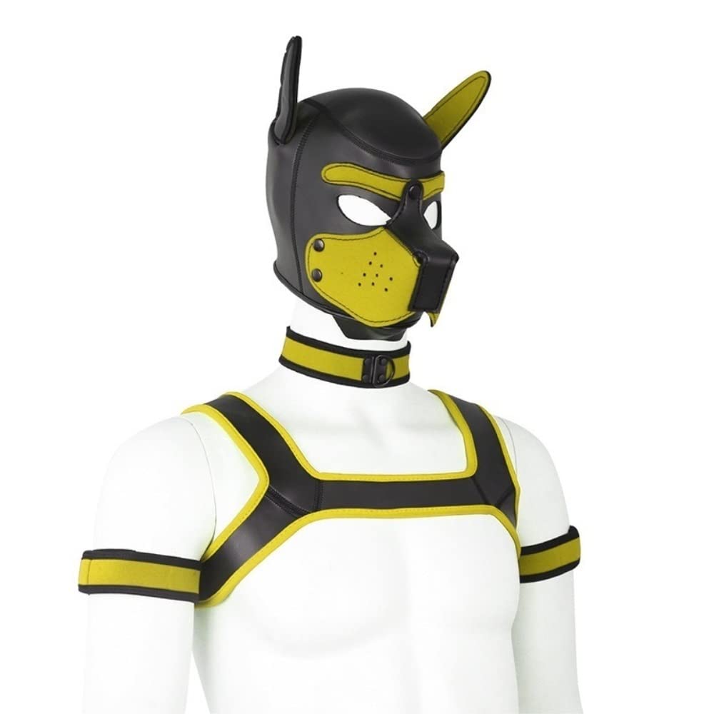 Dog Head Mask Full Face Hood，Pup Play Mask,neoprene Puppy Hood,Pup Play Mask For Men Women For Halloween Cosplay Novelty Costume (Color : Yellow, Size : L)